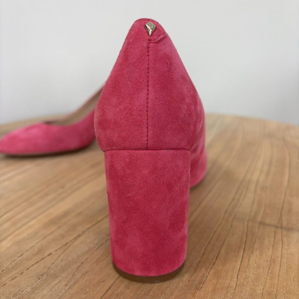 Sam Edelman Women Junie Hot Pink Block Heel Pumps Size 7.5 Suede Leather Barbie - Picture 7 of 15